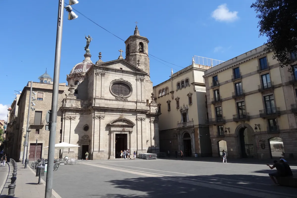 The Baroque front and bell tower on Plaça de la Mercè.